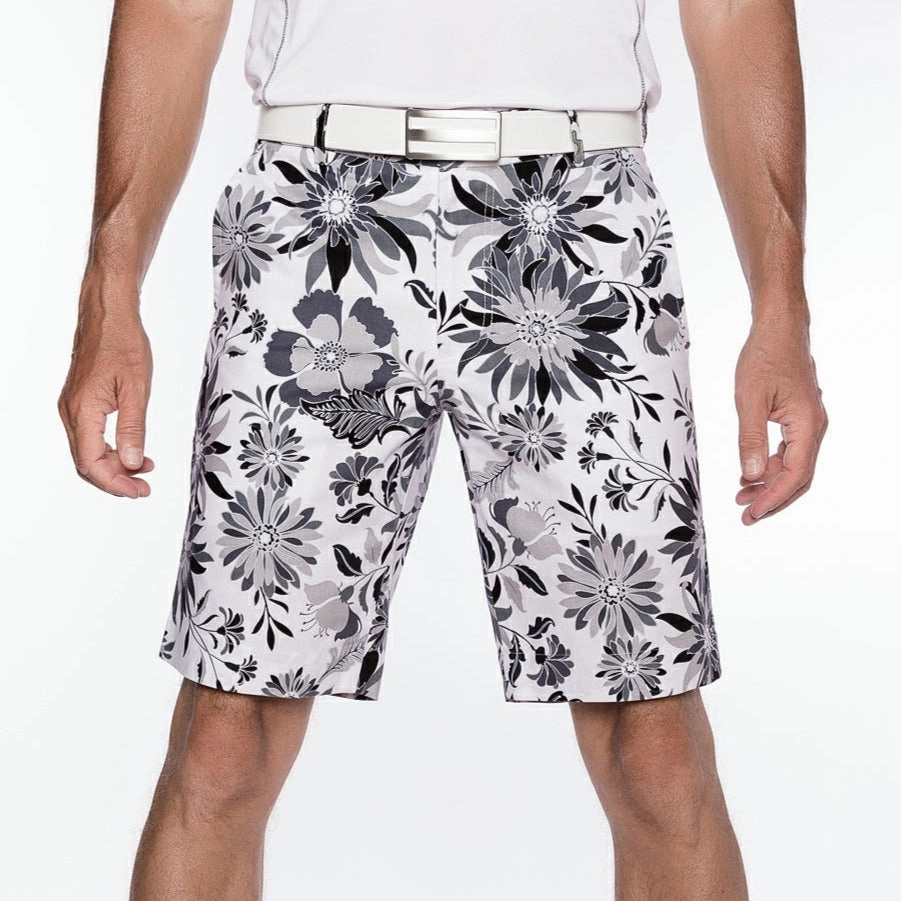 Sport Monaco Slim Fit Floral Print Cotton Shorts - ONYX / CHARCOAL / WHITE Sport Monaco men's fashion