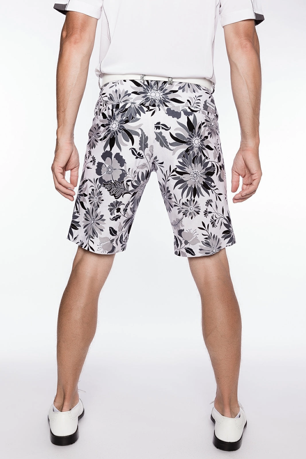 Sport Monaco Slim Fit Floral Print Cotton Shorts - ONYX / CHARCOAL / WHITE Sport Monaco Men's Clothing