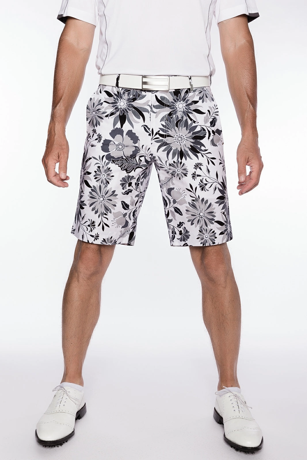 Sport Monaco Slim Fit Floral Print Cotton Shorts - ONYX / CHARCOAL / WHITE Sport Monaco Men's Clothing