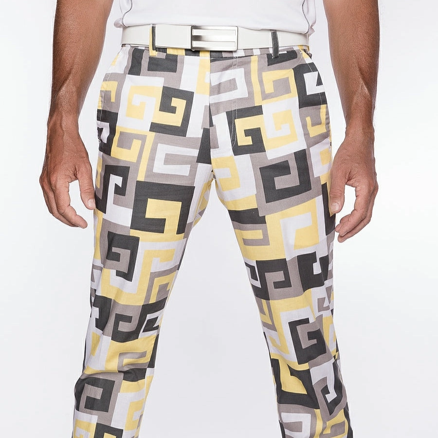 Sport Monaco Slim Fit Geo Print Cotton Pants - SUN / WHITE / CHARCOAL Sport Monaco Men's Clothing