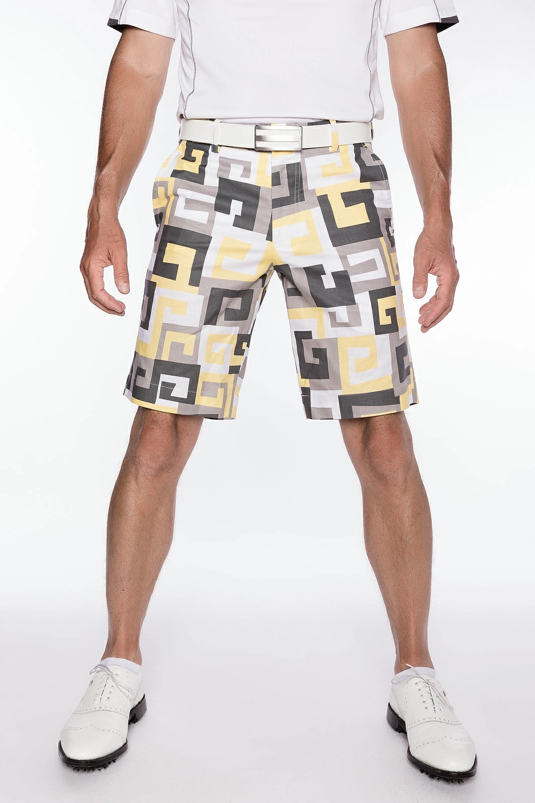 Sport Monaco Slim Fit Geo Print Cotton Shorts - SUN / WHITE / CHARCOAL Sport Monaco Men's Clothing
