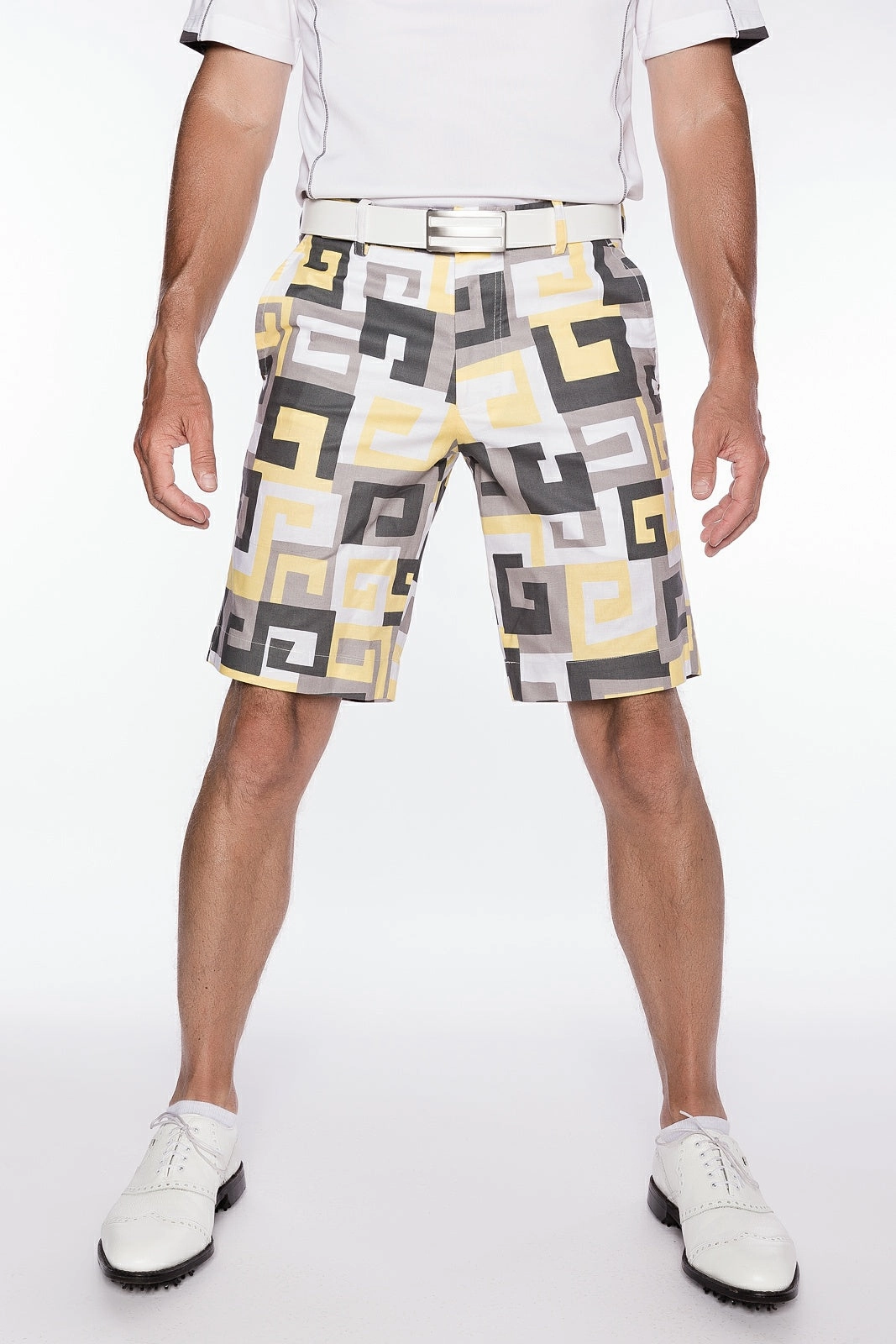 Sport Monaco Slim Fit Geo Print Cotton Shorts - SUN / WHITE / CHARCOAL Sport Monaco Men's Clothing