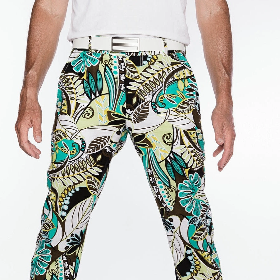 Sport Monaco Slim Fit Jungle Print Cotton Pants - BLUE / WHITE / MULTI Sport Monaco Men's Clothing