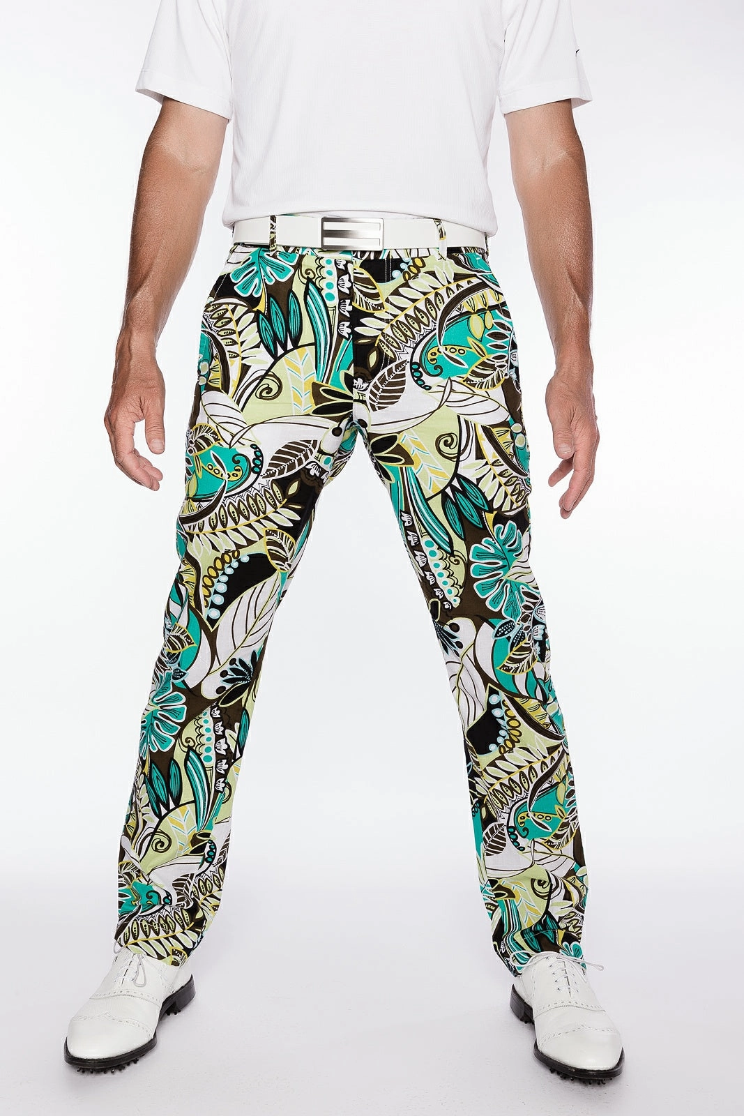 Sport Monaco Slim Fit Jungle Print Cotton Pants - BLUE / WHITE / MULTI Sport Monaco men's fashion