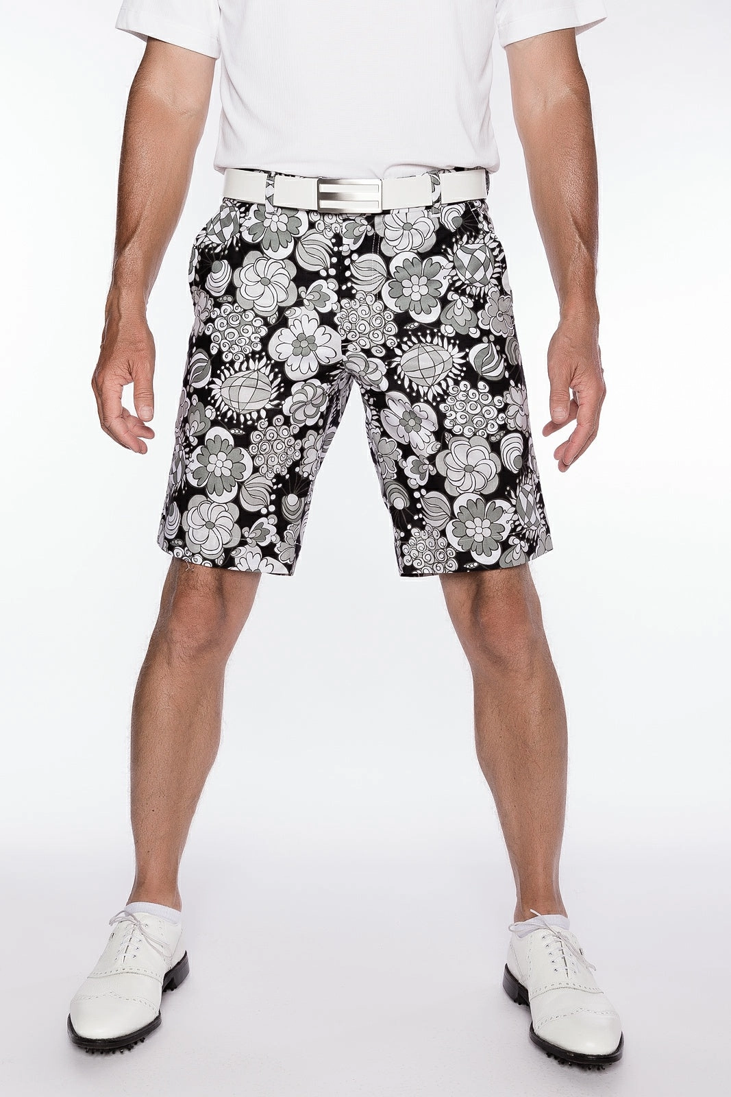 Sport Monaco Slim Fit Multi Floral Print Cotton Shorts - BLACK / CHARCOAL / WHITE Sport Monaco Men's Clothing