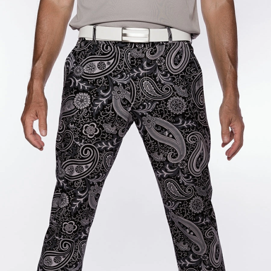 Sport Monaco Slim Fit Paisley Pint Cotton Pants - BLACK / CHARCOAL Sport Monaco Men's Clothing
