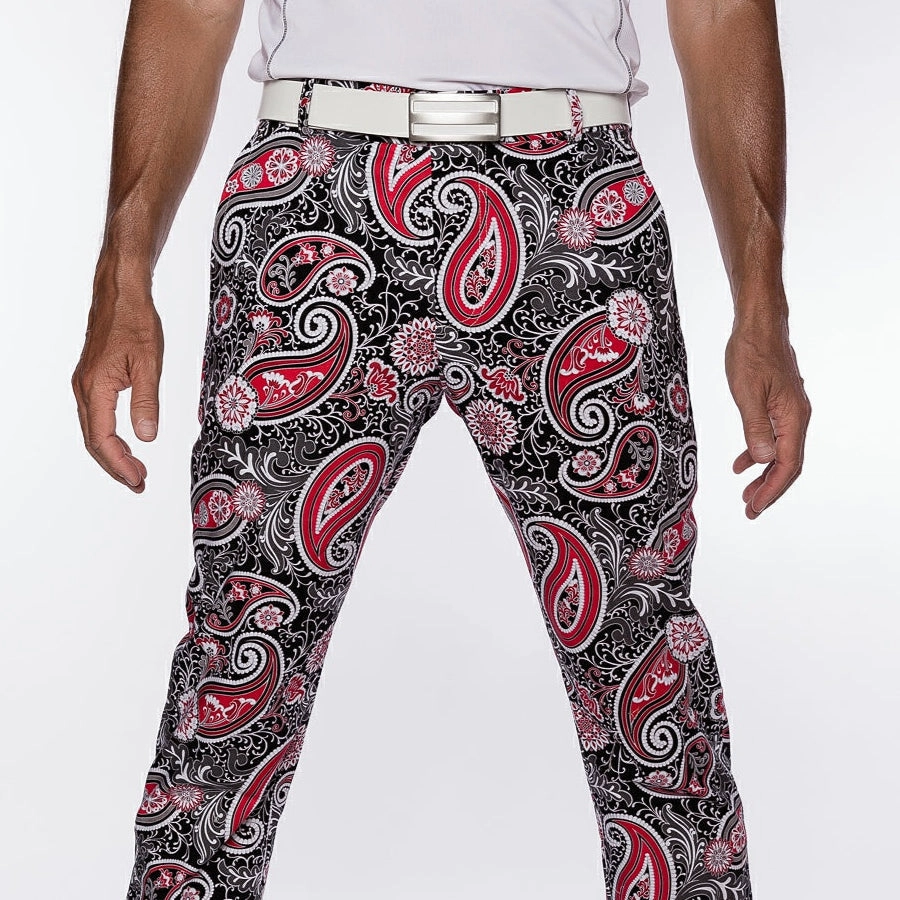 Sport Monaco Slim Fit Paisley Pint Cotton Pants - BLACK / RED / MULTI Sport Monaco Men's Clothing