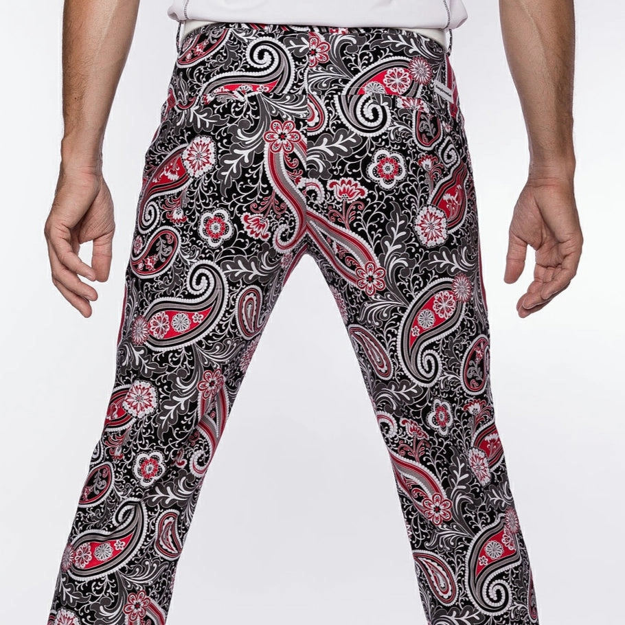 Sport Monaco Slim Fit Paisley Pint Cotton Pants - BLACK / RED / MULTI Sport Monaco Men's Clothing