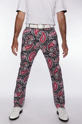 Sport Monaco Slim Fit Paisley Pint Cotton Pants - BLACK / RED / MULTI Sport Monaco men's fashion