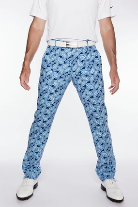 Sport Monaco Slim Fit Paisley Print Cotton Pants - BLUE / WHITE Sport Monaco men's fashion