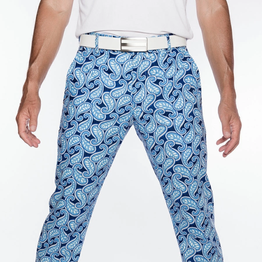 Sport Monaco Slim Fit Paisley Print Cotton Pants - BLUE / WHITE Sport Monaco Men's Clothing