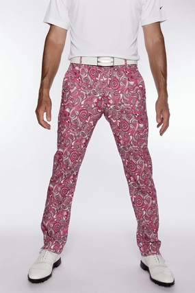 Sport Monaco Slim Fit Paisley Print Cotton Pants - PINK/ WHITE Sport Monaco men's fashion