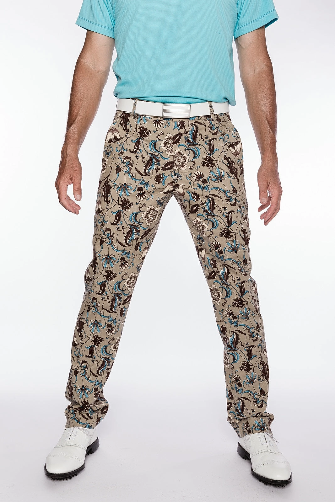 Sport Monaco Slim Fit Paisley Print Cotton Pants - TAN / BLUE Sport Monaco men's fashion