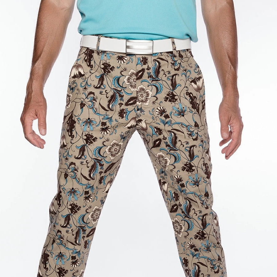 Sport Monaco Slim Fit Paisley Print Cotton Pants - TAN / BLUE Sport Monaco Men's Clothing