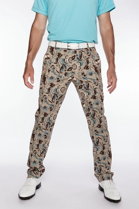 Sport Monaco Slim Fit Paisley Print Cotton Pants - TAN / BLUE Sport Monaco men's fashion