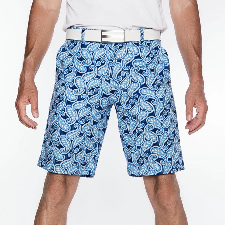 Sport Monaco Slim Fit Paisley Print Cotton Shorts - BLUE / WHITE Sport Monaco men's fashion