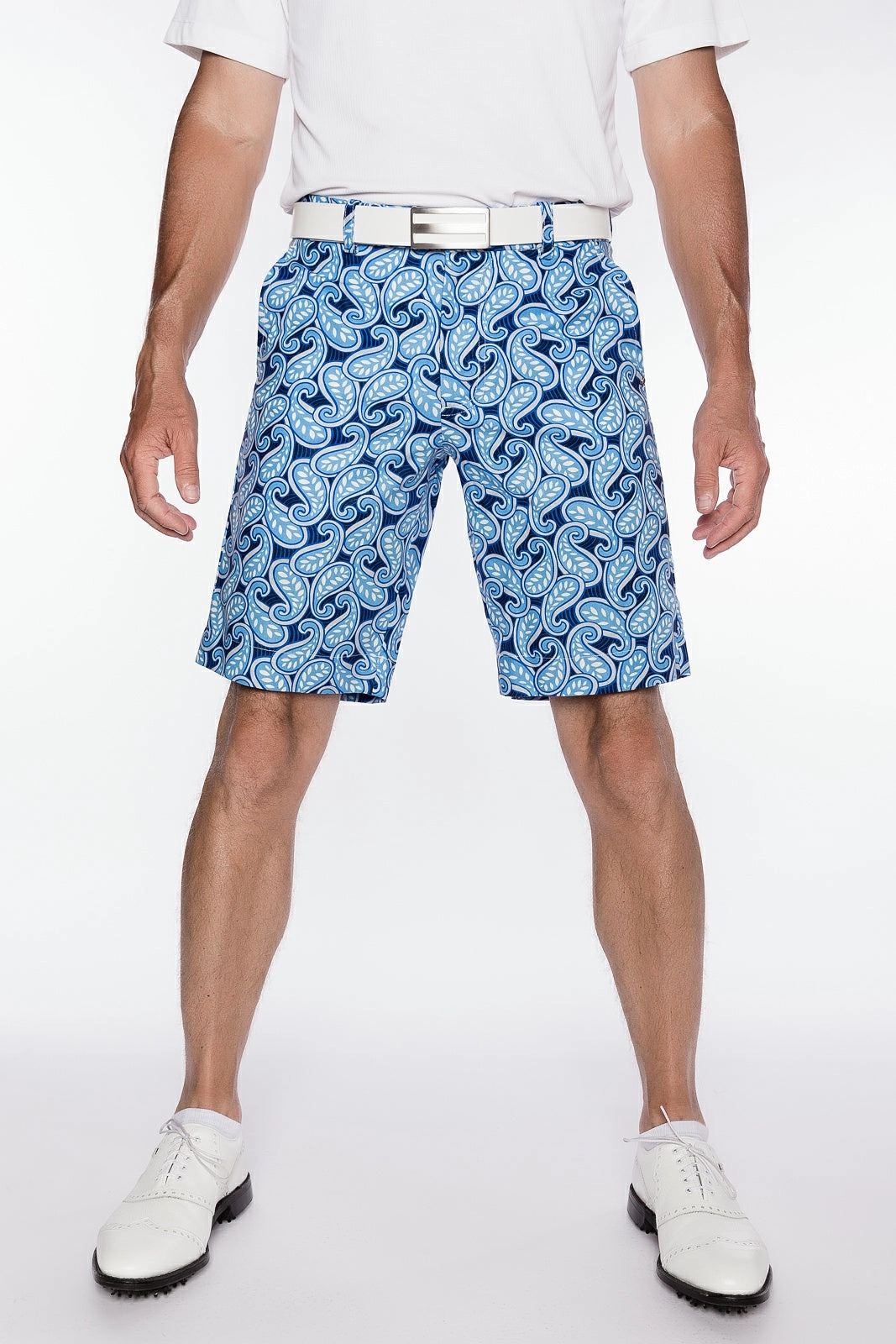 Sport Monaco Slim Fit Paisley Print Cotton Shorts - BLUE / WHITE Sport Monaco Men's Clothing