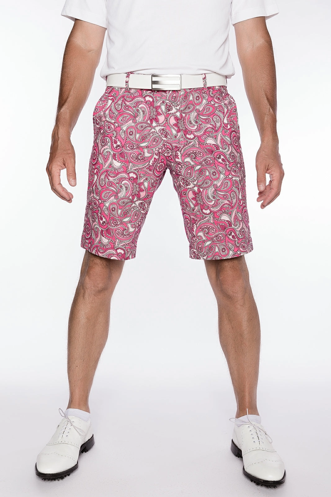 Sport Monaco Slim Fit Paisley Print Cotton Shorts - PINK/ WHITE Sport Monaco Men's Clothing