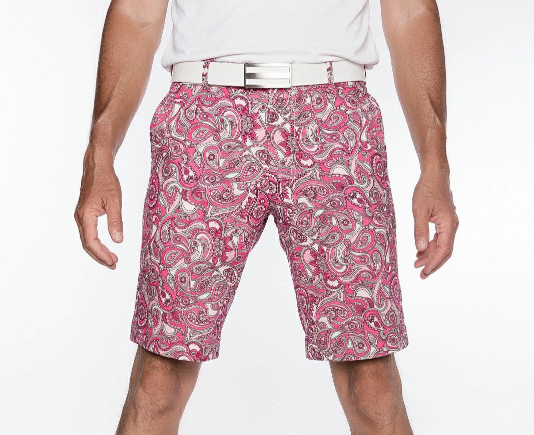 Sport Monaco Slim Fit Paisley Print Cotton Shorts - PINK/ WHITE Sport Monaco men's fashion