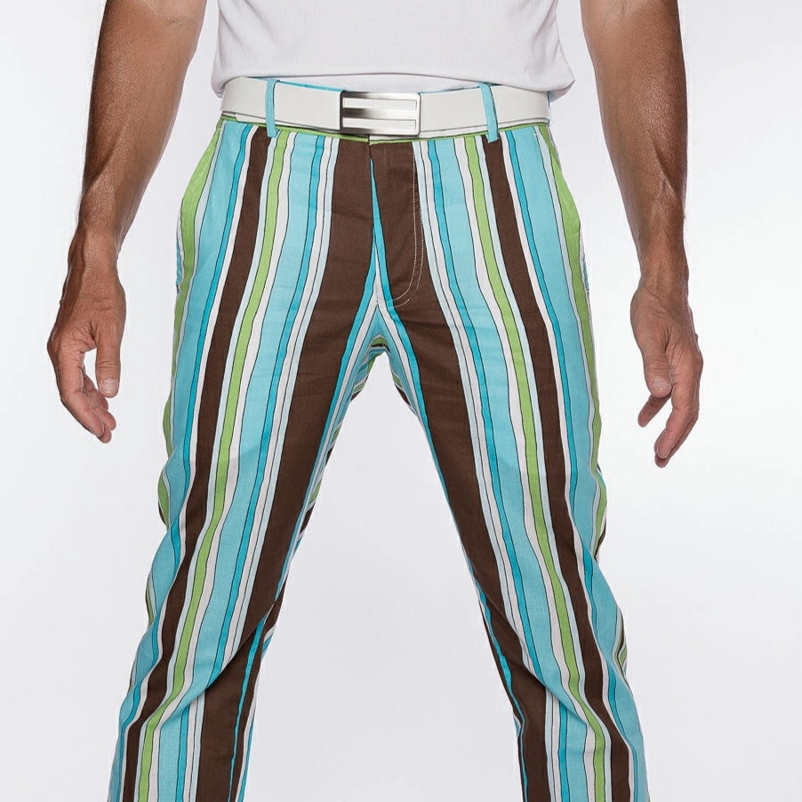 Sport Monaco Slim Fit Stripe Print Cotton Pants - BLUE / GREEN / BROWN Sport Monaco Men's Clothing