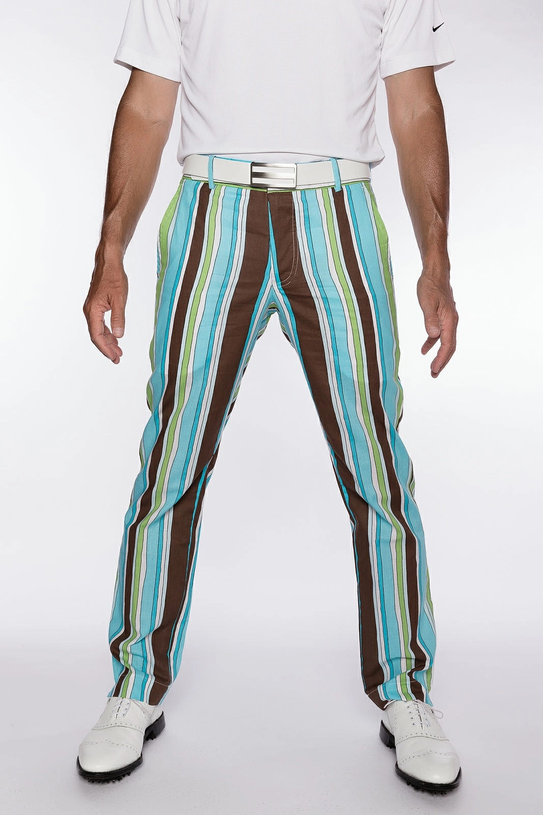 Sport Monaco Slim Fit Stripe Print Cotton Pants - BLUE / GREEN / BROWN Sport Monaco men's fashion