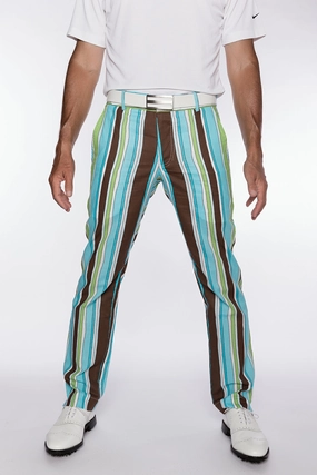 Sport Monaco Slim Fit Stripe Print Cotton Pants - BLUE / GREEN / BROWN Sport Monaco men's fashion