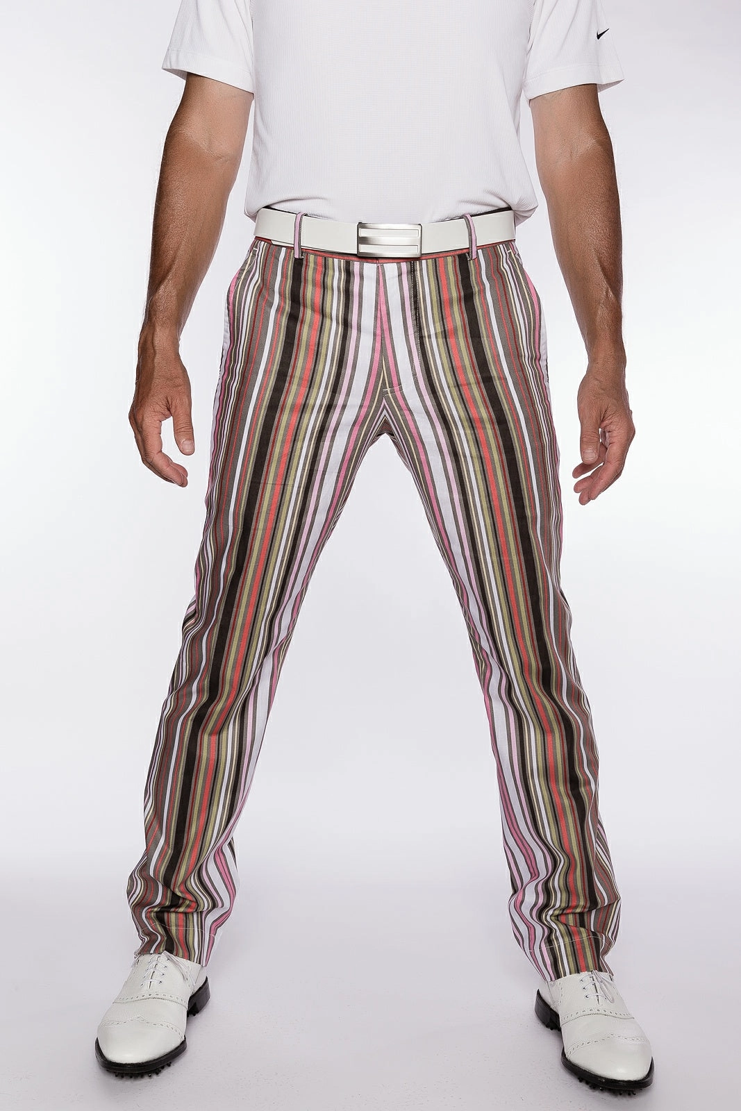 Sport Monaco Slim Fit Stripe Print Cotton Pants - PINK / GREY Sport Monaco men's fashion