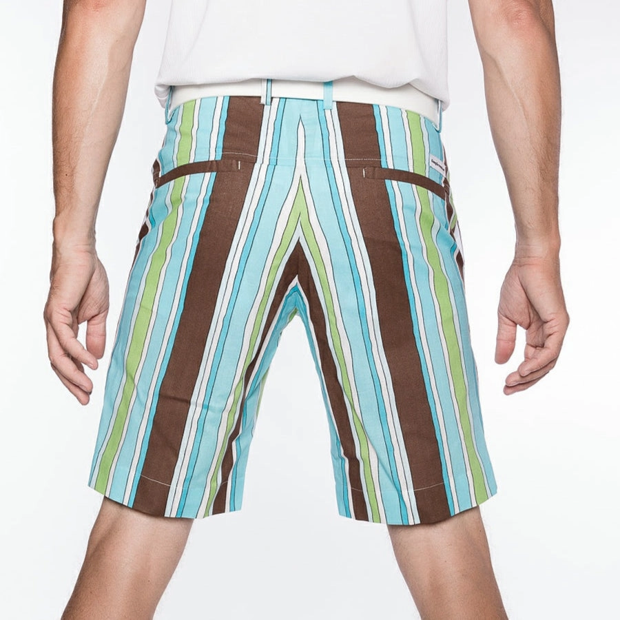 Sport Monaco Slim Fit Stripe Print Cotton Shorts - BLUE / GREEN / BROWN Sport Monaco Men's Clothing