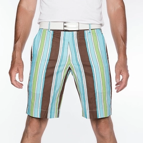 Sport Monaco Slim Fit Stripe Print Cotton Shorts - BLUE / GREEN / BROWN Sport Monaco men's fashion
