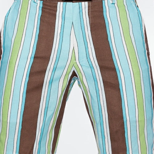 Sport Monaco Slim Fit Stripe Print Cotton Shorts - BLUE / GREEN / BROWN Sport Monaco Men's Clothing