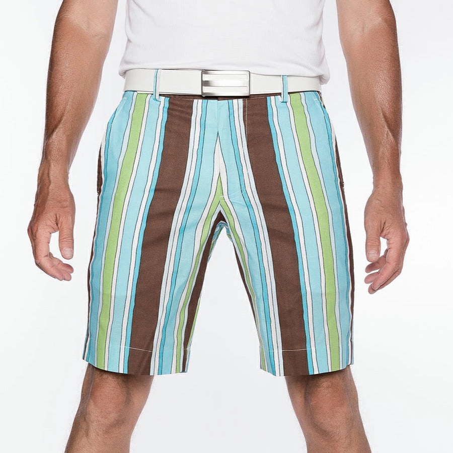 Sport Monaco Slim Fit Stripe Print Cotton Shorts - BLUE / GREEN / BROWN Sport Monaco men's fashion