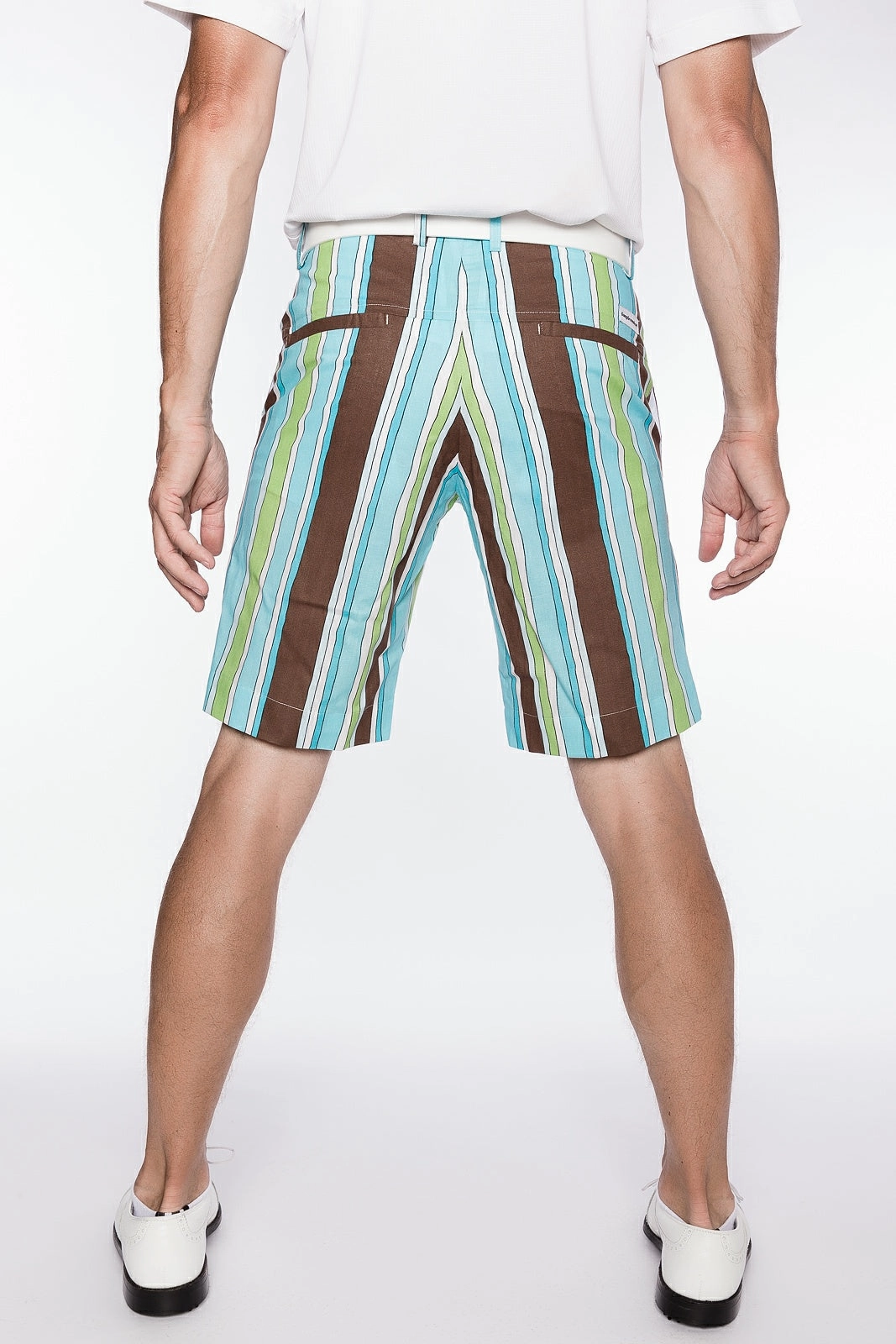 Sport Monaco Slim Fit Stripe Print Cotton Shorts - BLUE / GREEN / BROWN Sport Monaco Men's Clothing