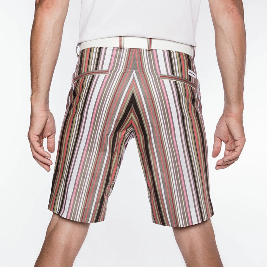Sport Monaco Slim Fit Stripe Print Cotton Shorts - PINK / GREY Sport Monaco Men's Clothing