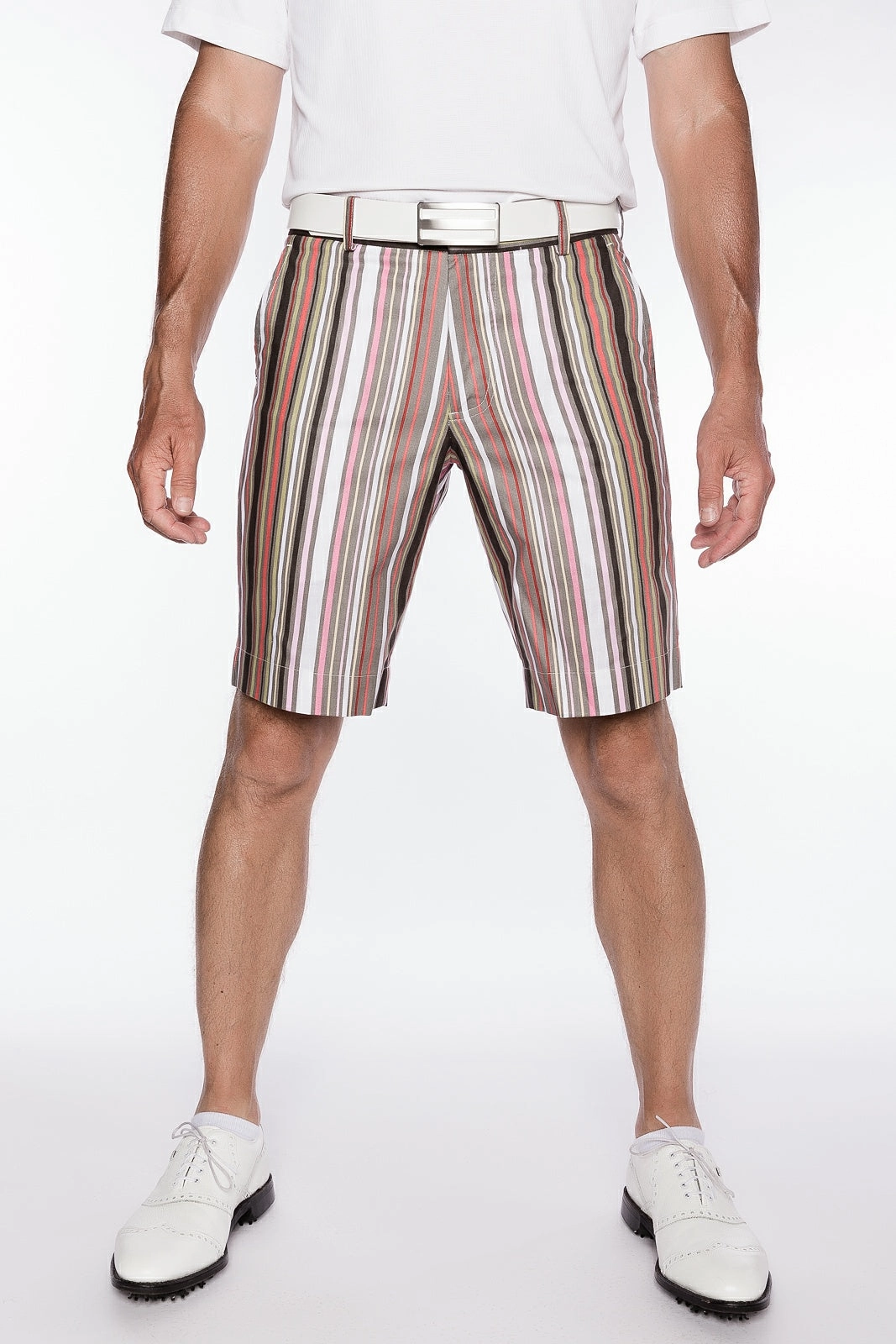 Sport Monaco Slim Fit Stripe Print Cotton Shorts - PINK / GREY Sport Monaco Men's Clothing