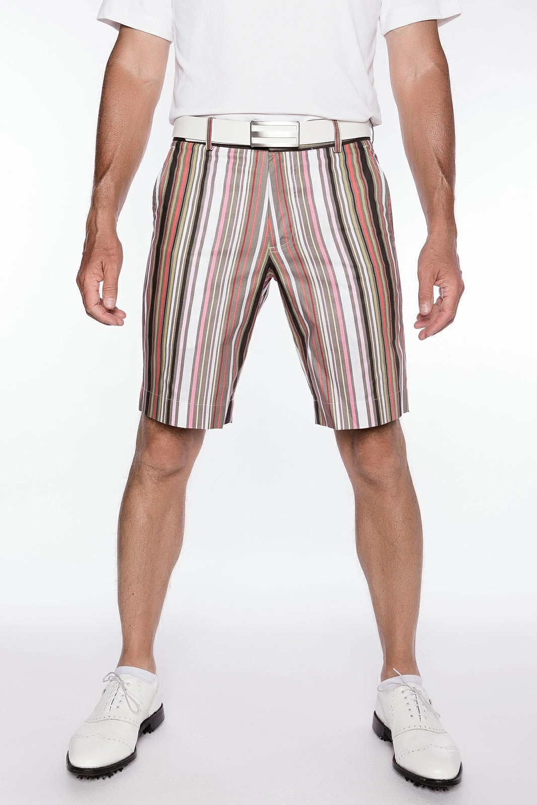 Sport Monaco Slim Fit Stripe Print Cotton Shorts - PINK / GREY Sport Monaco Men's Clothing