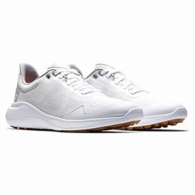 Breathable Trainers Sporty Vibes FootJoy Women's Flex Golf Shoes White/Tan 95764 (Previous Season Style) All-Purpose Sneakers
