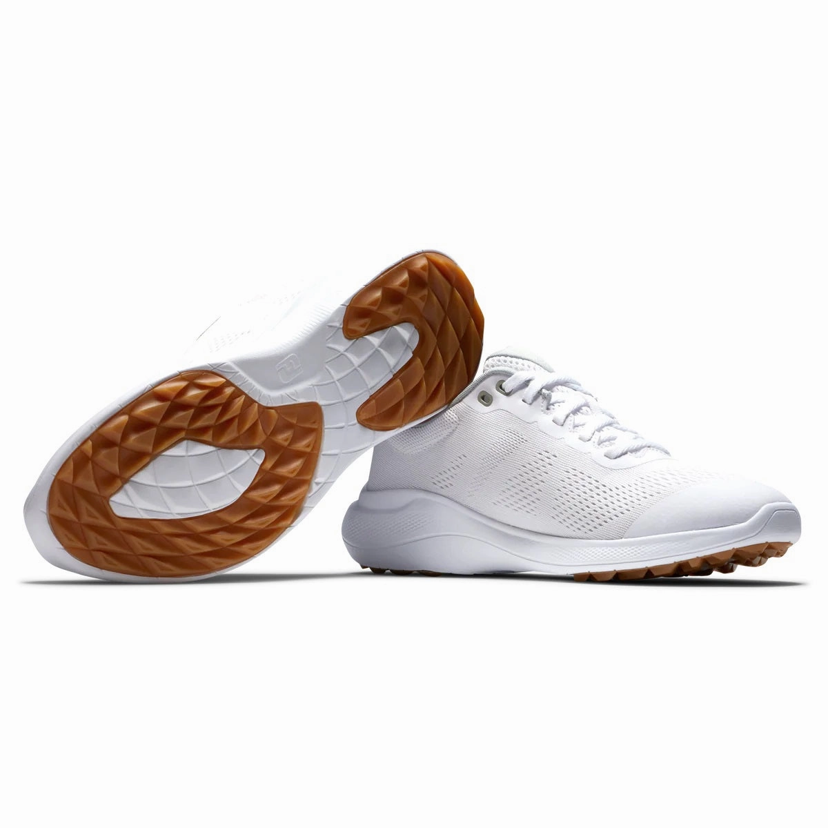 FootJoy Women's Flex Golf Shoes White/Tan 95764 (Previous Season Style) Slip-Resistant Shoes, Seamless Fit Shoes, Speed Lace Sneakers