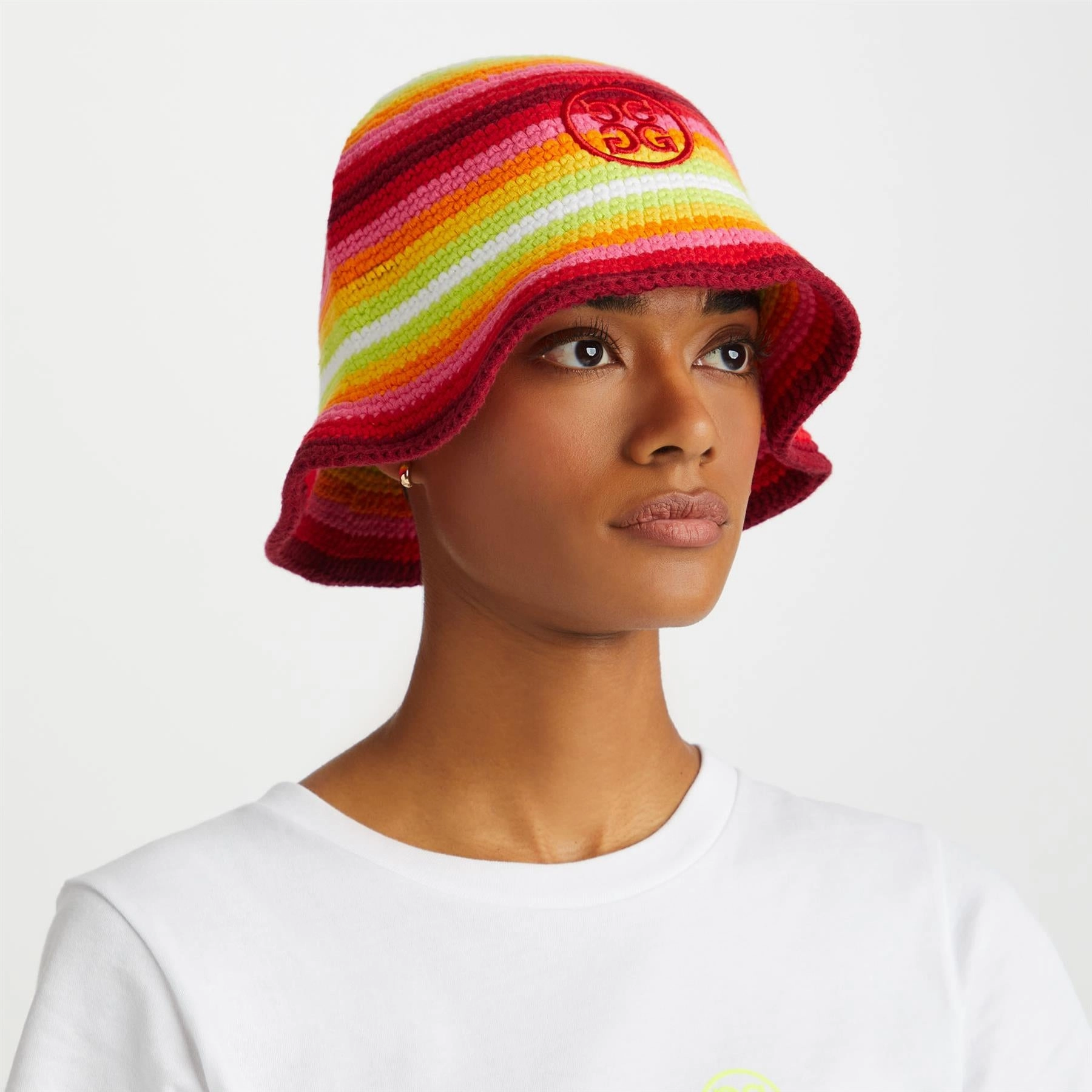 Striped Circle G's Crochet Bucket Hat Lava G/Fore Men's Fashion