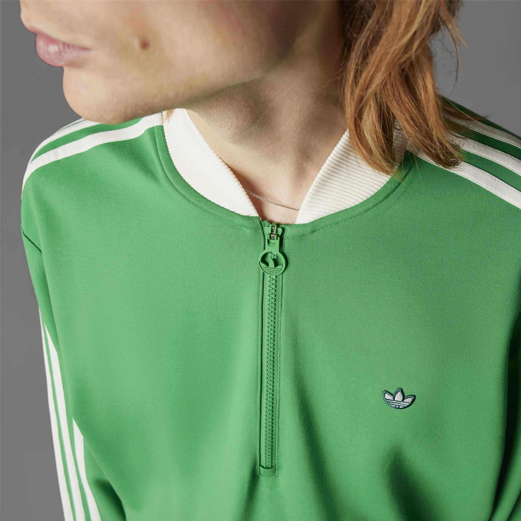 Three Stripes Quarter Zip Green Adidas Men's Apparel