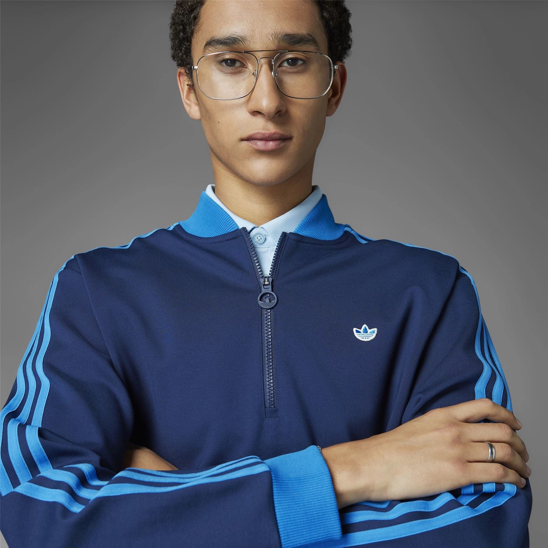 Three Stripes Quarter Zip Night Indigo Adidas Men's Apparel