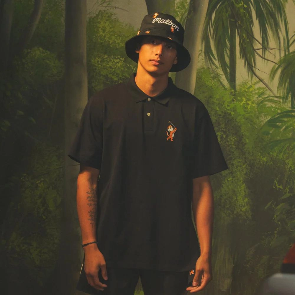 Tiger Buckets Performance Pique Polo Black Malbon Men's Golf Lifestyle Wear