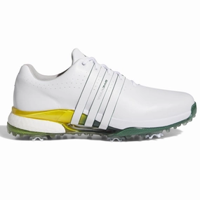 Tour360 24 Leather Golf Shoes White/Green/Yellow Adidas men's athletic apparel