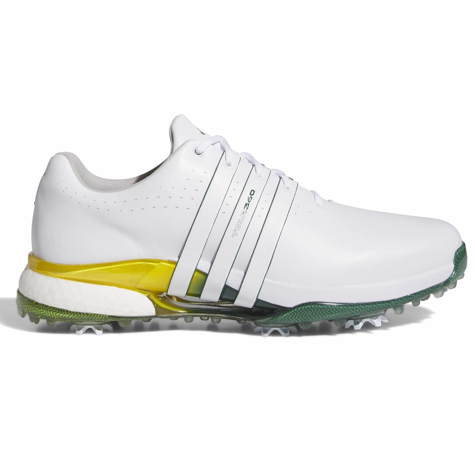 Tour360 24 Leather Golf Shoes White/Green/Yellow Adidas men's athletic apparel