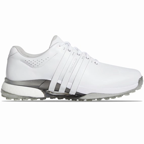 Tour360 25 Spikeless Golf Shoes White/Silver Adidas men's athletic apparel