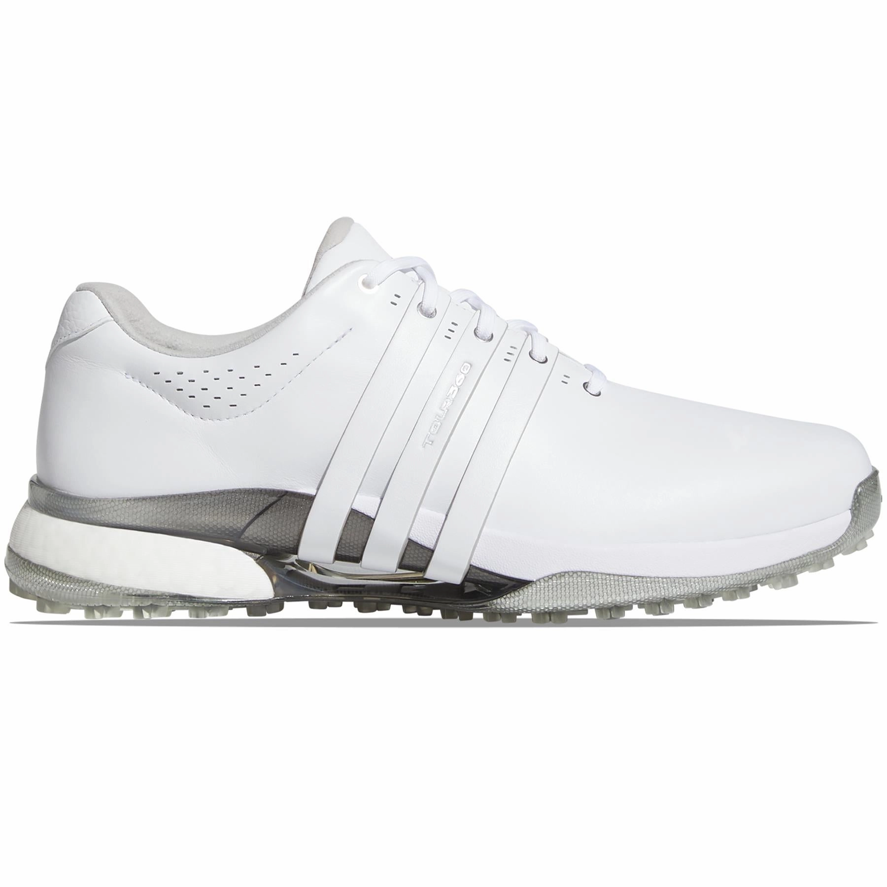 Tour360 25 Spikeless Golf Shoes White/Silver Adidas men's athletic apparel