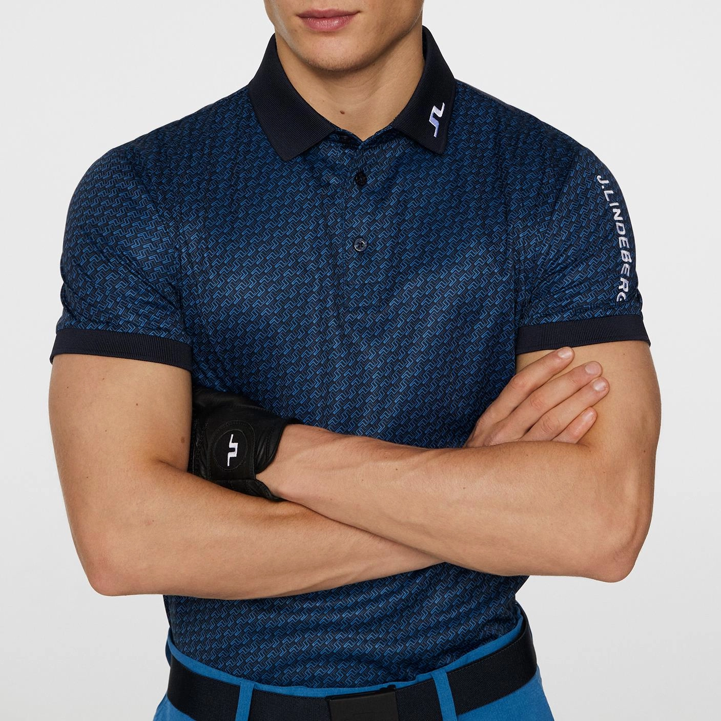 Tour Tech Print Polo Shadow Bridge Navy J.Lindeberg Golfwear for Men