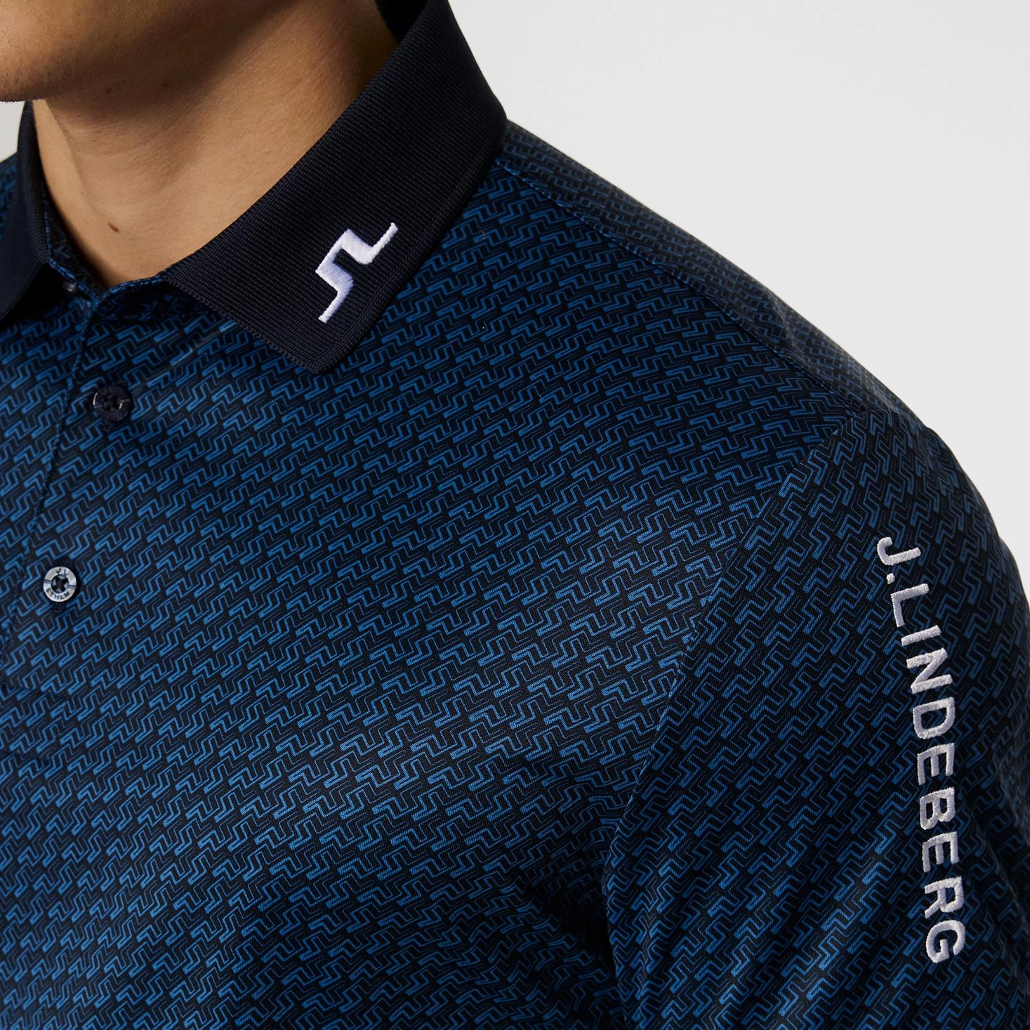 Tour Tech Print Polo Shadow Bridge Navy J.Lindeberg Golfwear for Men