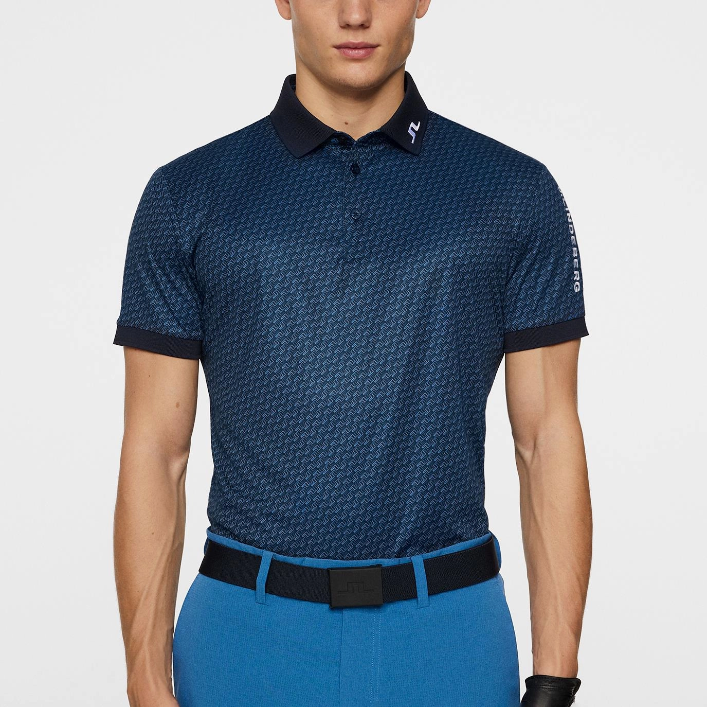Tour Tech Print Polo Shadow Bridge Navy J.Lindeberg Golfwear for Men