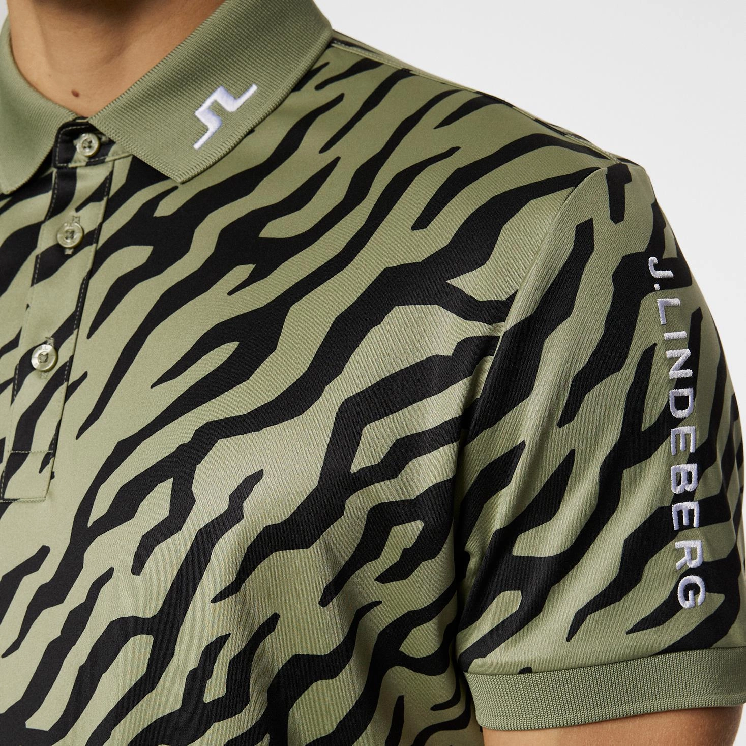 Tour Tech Print Polo Tour Tiger Olive J.Lindeberg Golfwear for Men