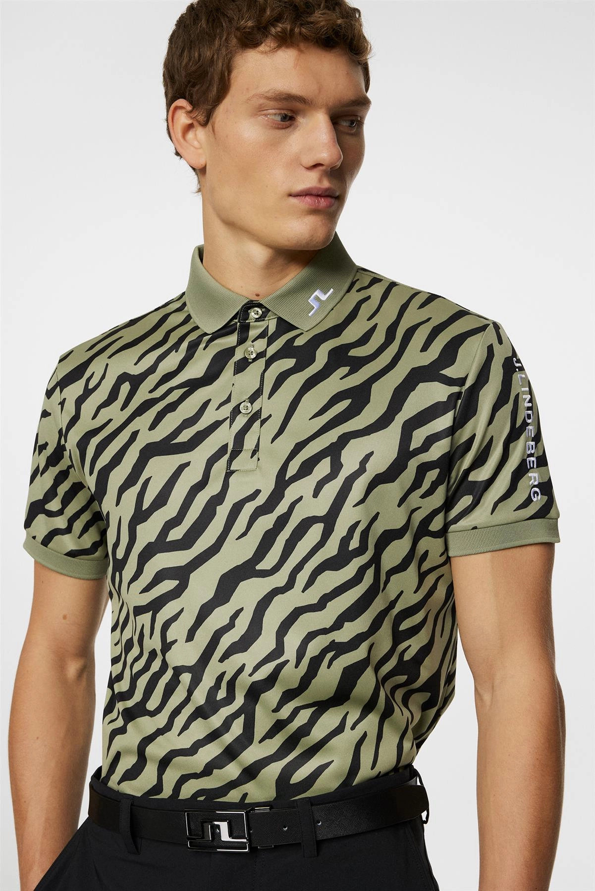 Tour Tech Print Polo Tour Tiger Olive J.Lindeberg Golfwear for Men